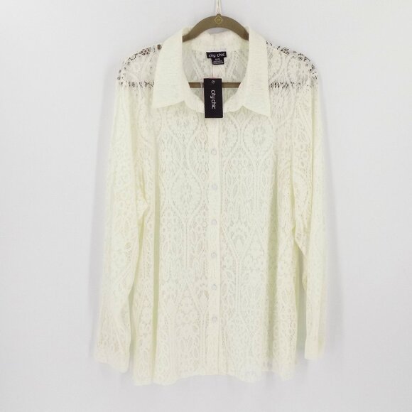 City Chic Lace Shirt Size 18 Ivory Button up - Picture 1 of 4
